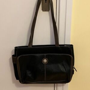 Classic Black and Brown Leather Tote Bag - Mouflon